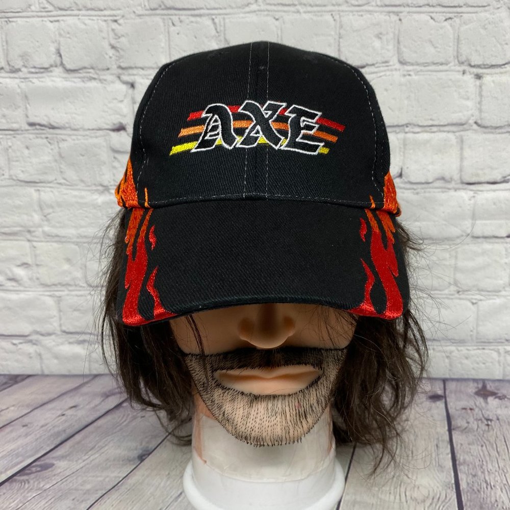 Baseball Hat Cap Strap Back Black Axe Music Embroidered Flames Cotton One Size